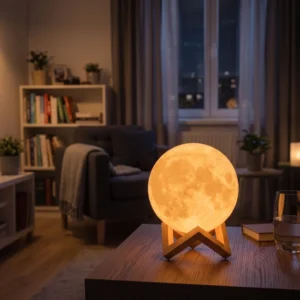3D Print Moon Lamp Led Night Light Touch Switch Creative Moon Light Bedroom Decoration Gift Wooden Frame 12cm